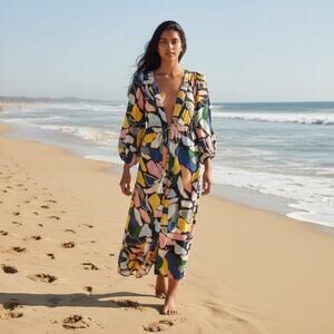 TRUE DESTINATIONS Swim  Coverup Printed Kimono Size small